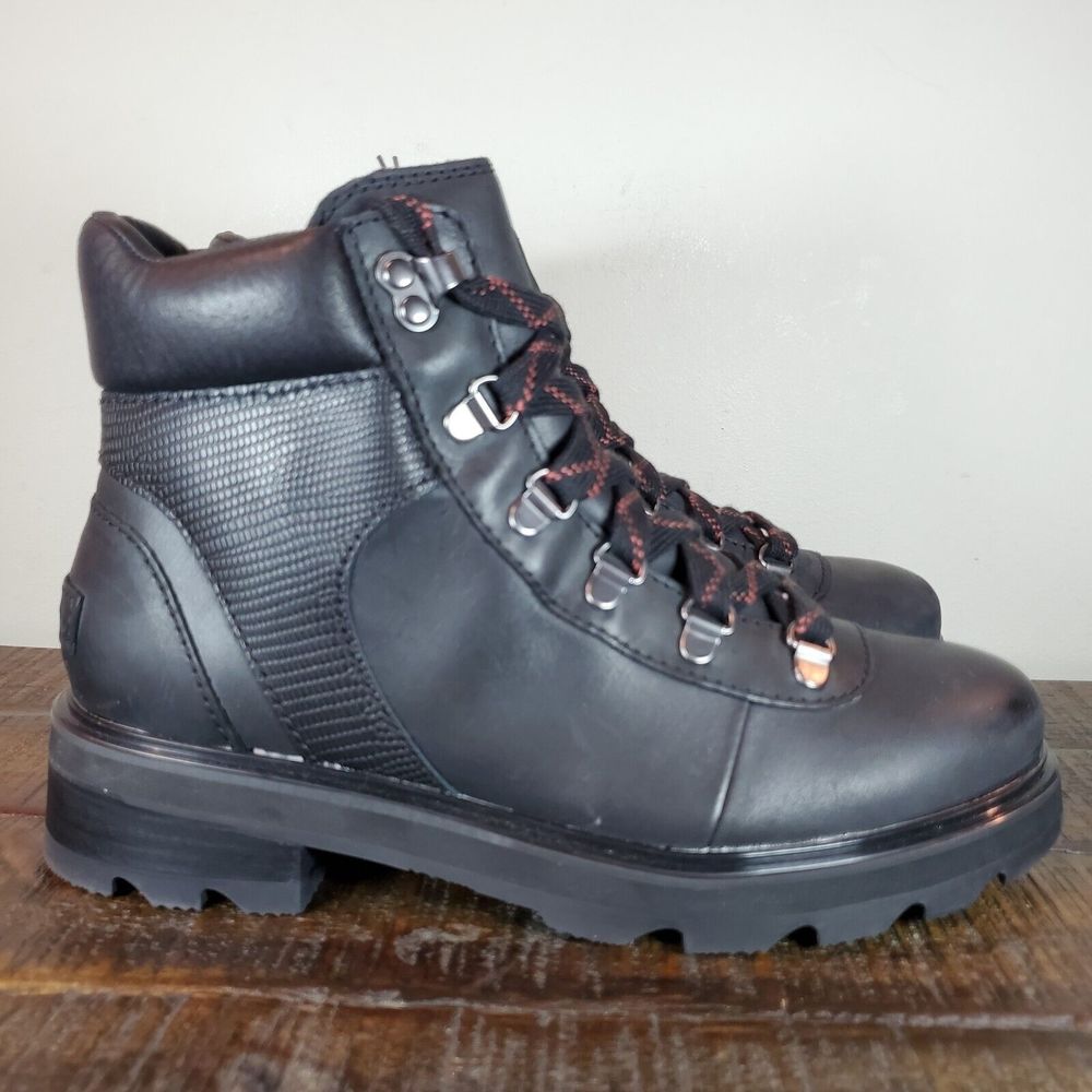 Sorel Lennox Hiker Womens Size 8 Lace Up Waterproof Ankle Boots Black Leather.